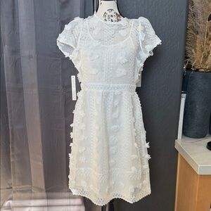 Anthropologie Cream Textured Mini Dress